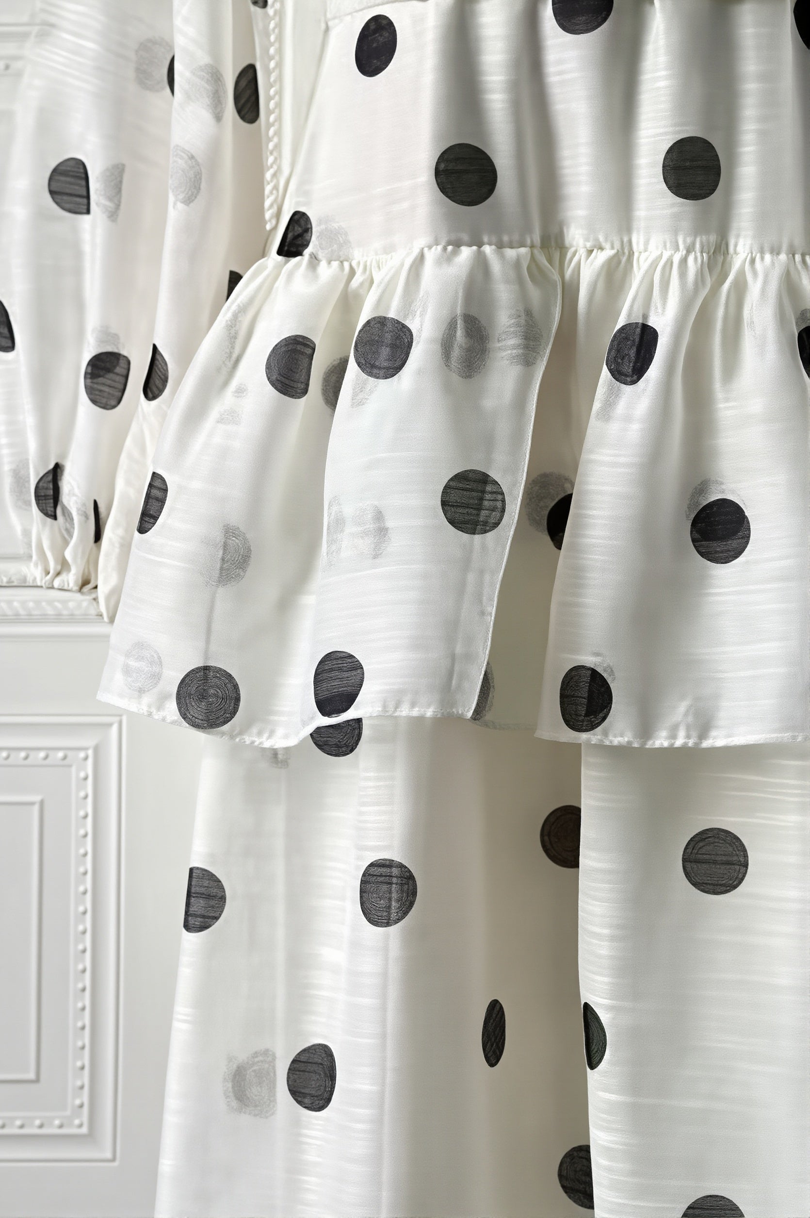 Sheer Polka Dot Long-Sleeve Maxi Dress