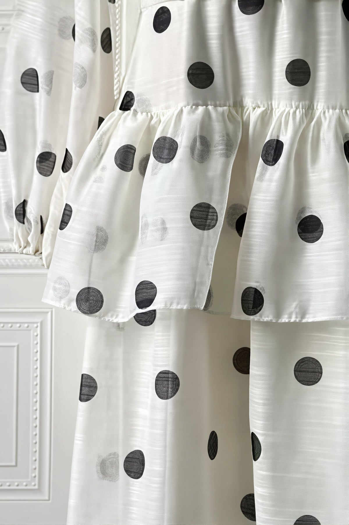 Sheer Polka Dot Long-Sleeve Maxi Dress