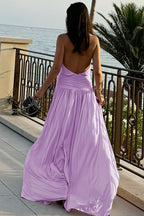 Ruched Halter Backless Side-Slit Maxi Dress