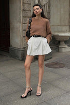 White Pleated High-Waist Mini Skirt