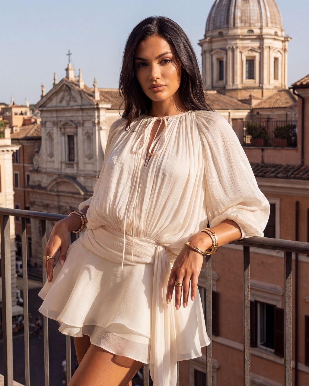 Giovanna Cream Long-Sleeve Mini Dress