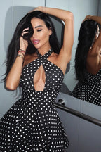 Polka Dot Halter Backless Sculpt Mini Dress