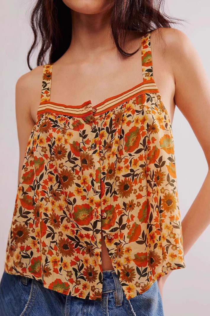 Floral Slit Loose Cami Top