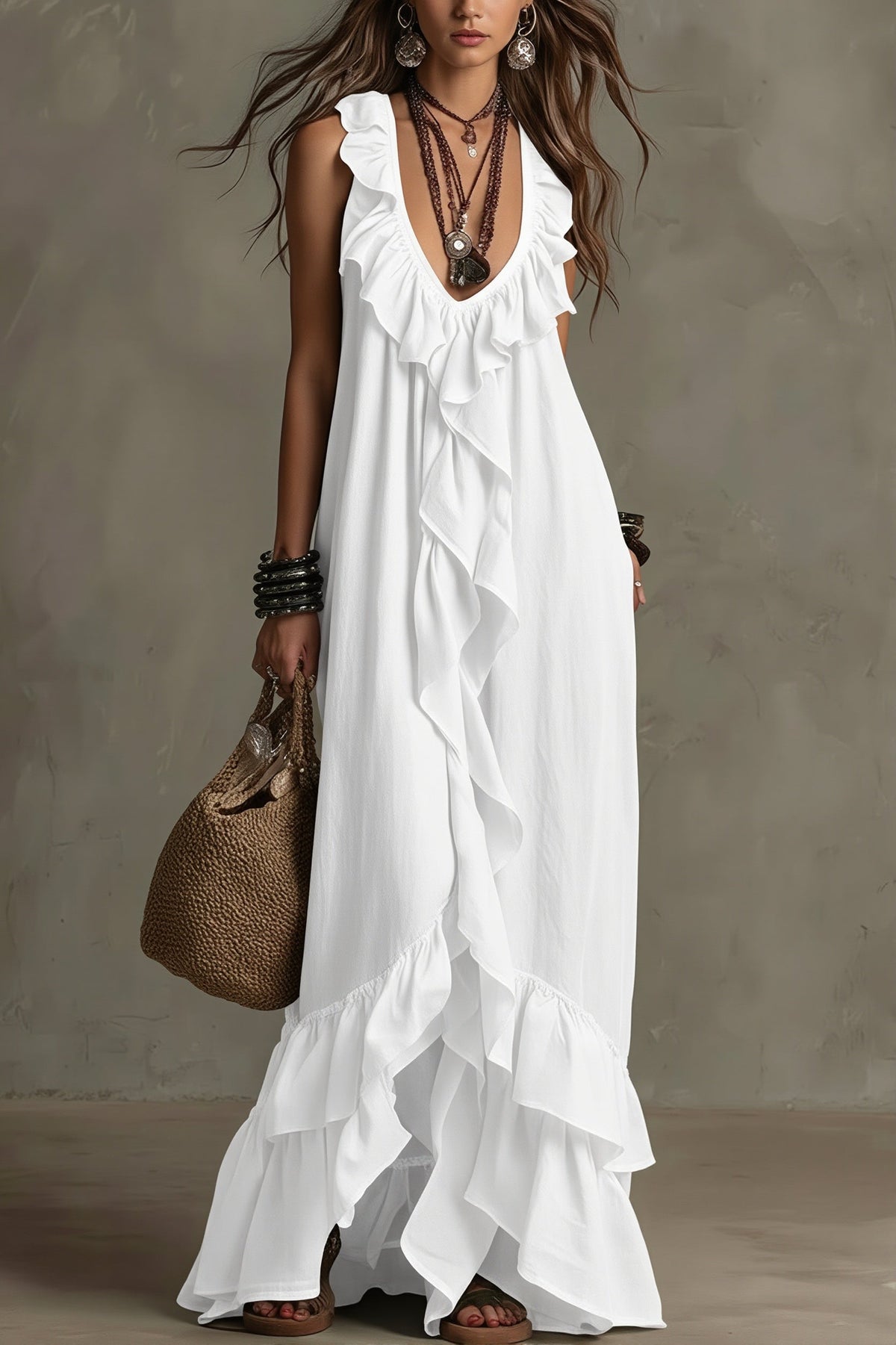 Ruffle Sleeveless Boho Dress