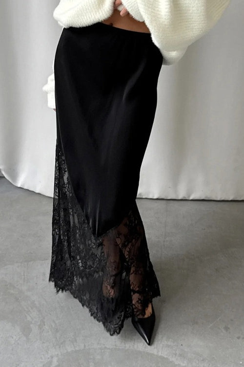 Lace-Patchwork Sheer Bodycon Skirt