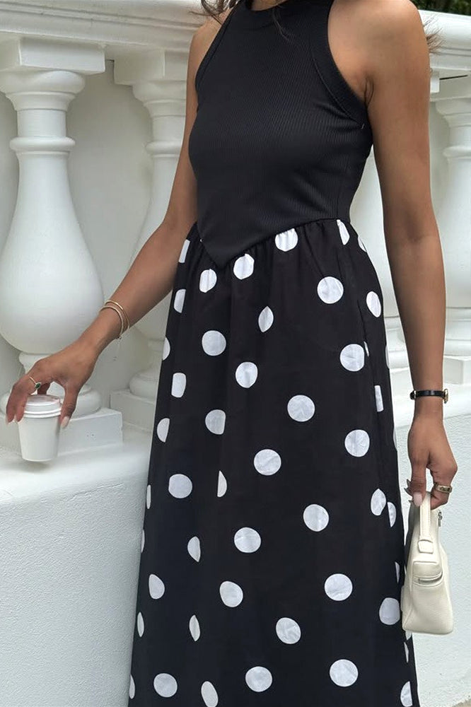 Polka Dot Patchwork Casual Maxi Dress