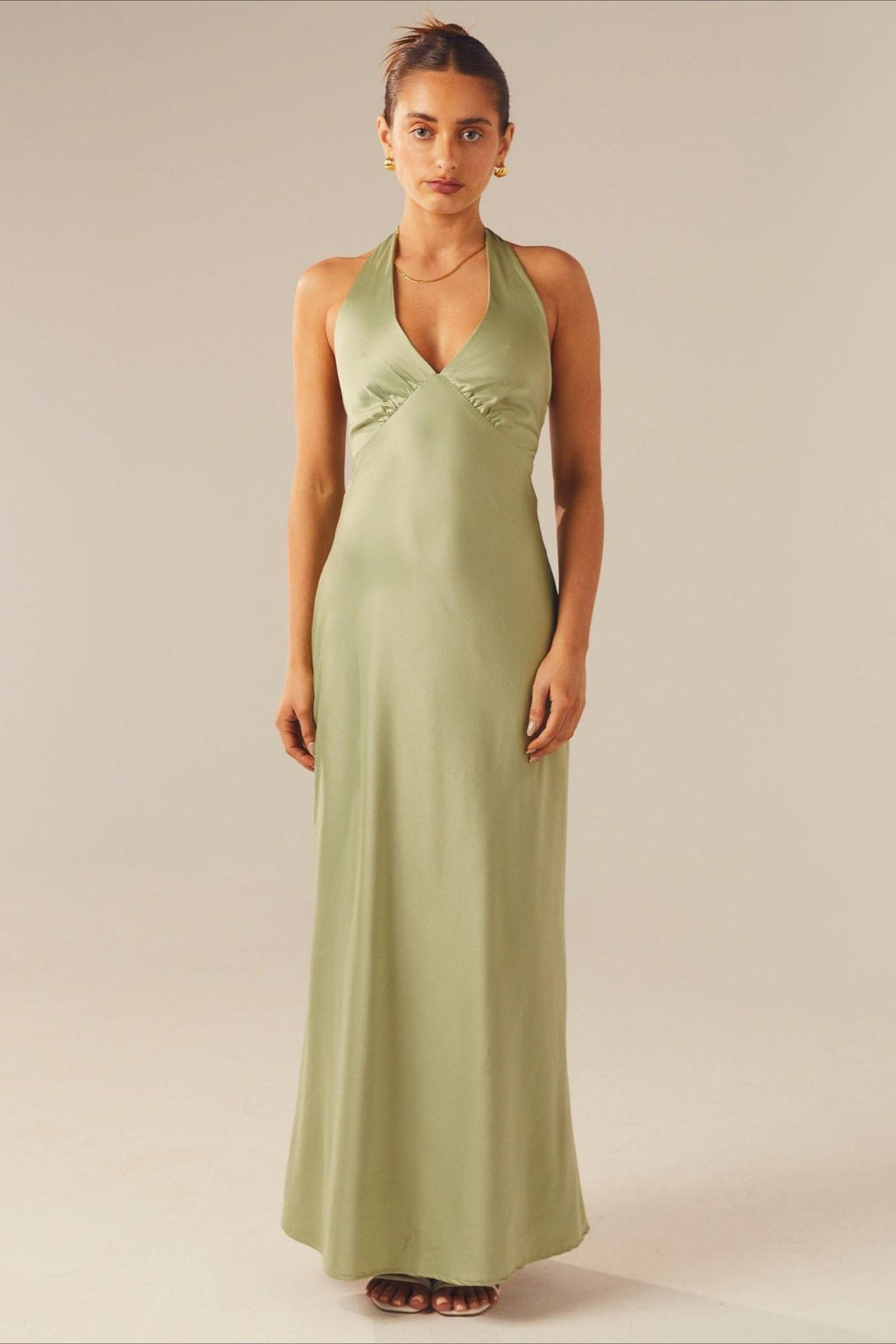 Solid V-Neck Slim-Cut Maxi Dress