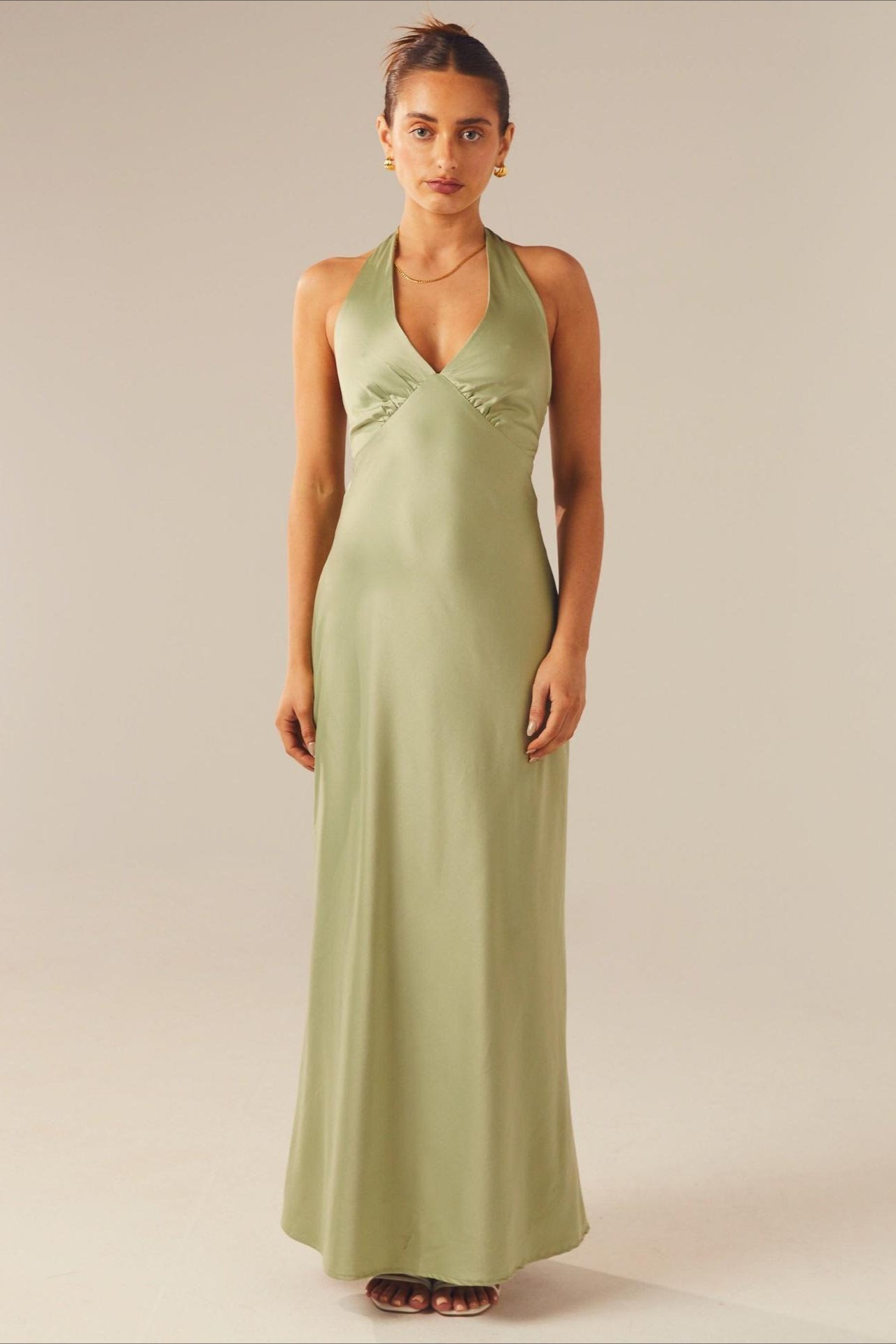 Solid V-Neck Slim-Cut Maxi Dress