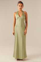 Solid V-Neck Slim-Cut Maxi Dress