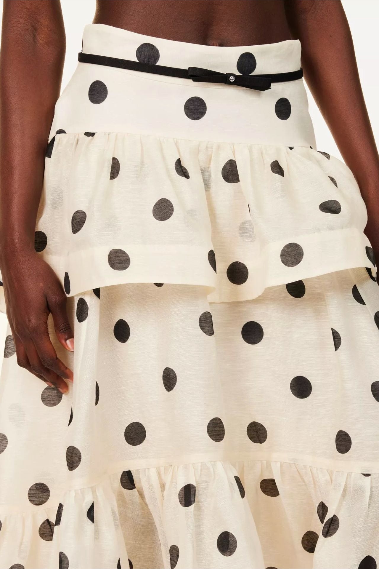 Tiered-Ruffle Polka Dot Midi Skirt