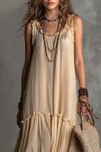 Flowy Pleated Boho Maxi Dress