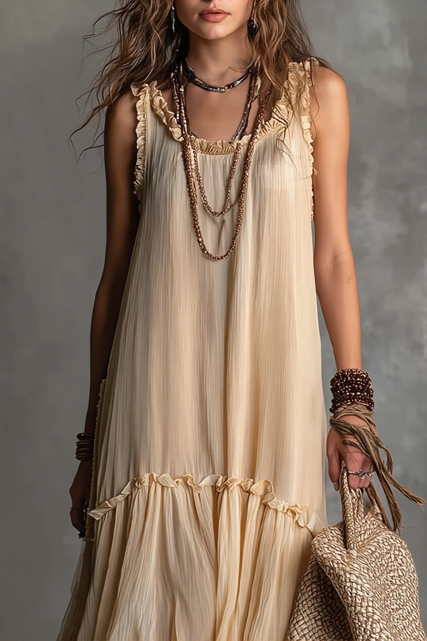 Flowy Pleated Boho Maxi Dress