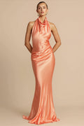 Satin Halter Backless Maxi Dress
