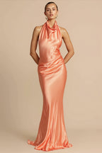 Satin Halter Backless Maxi Dress