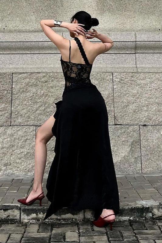 Lace-Patch Sheer Mini Dress