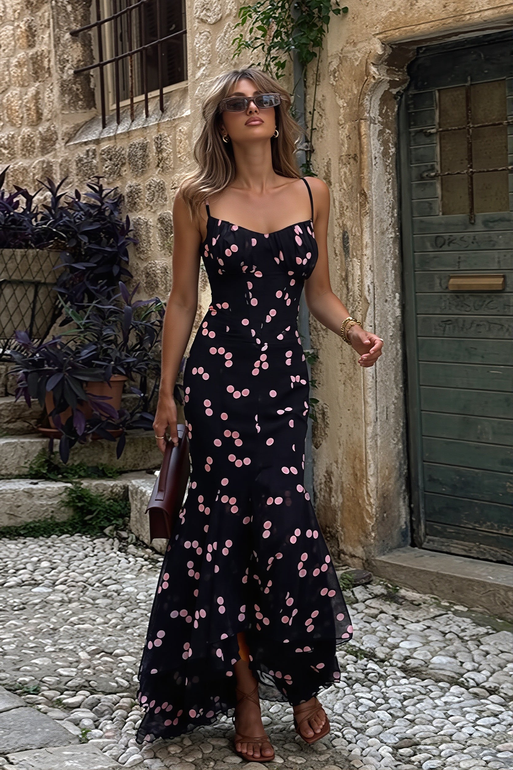 Floral Spaghetti-Strap Mermaid Maxi Dress