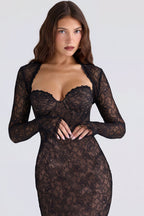 Lace Sheer-Shawl Bandeau Maxi Dress