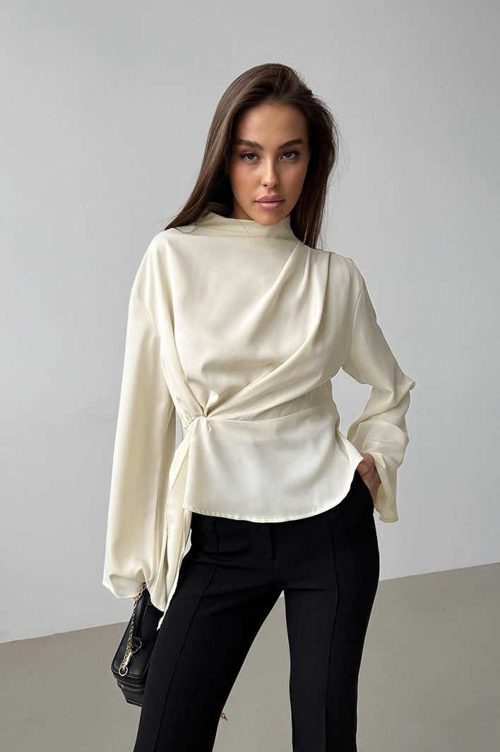 Chiffon Stand-Collar Long-Sleeve Top