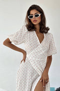 Heart-Print V-Neck Wrap Maxi Dress