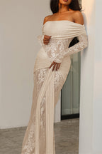 Lace-Trim Off-Shoulder Wrap Maxi Dress