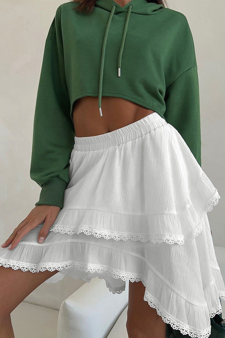 White Ruffle Double-Pleated Skirt