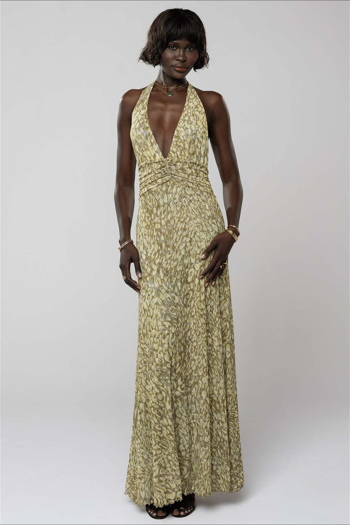 Printed Halter Backless Slim Maxi Dress