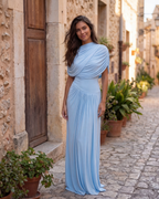 Camilla Blue Draped Shawl Maxi Dress