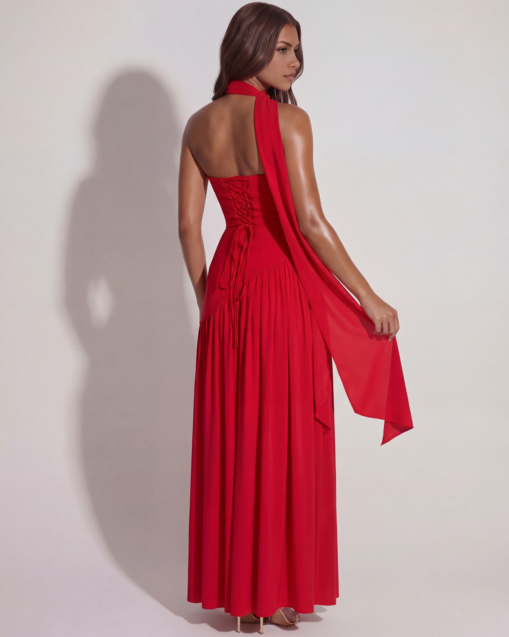 Serena Red Strapless Crepe Maxi Dress