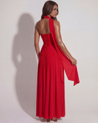 Serena Red Strapless Crepe Maxi Dress