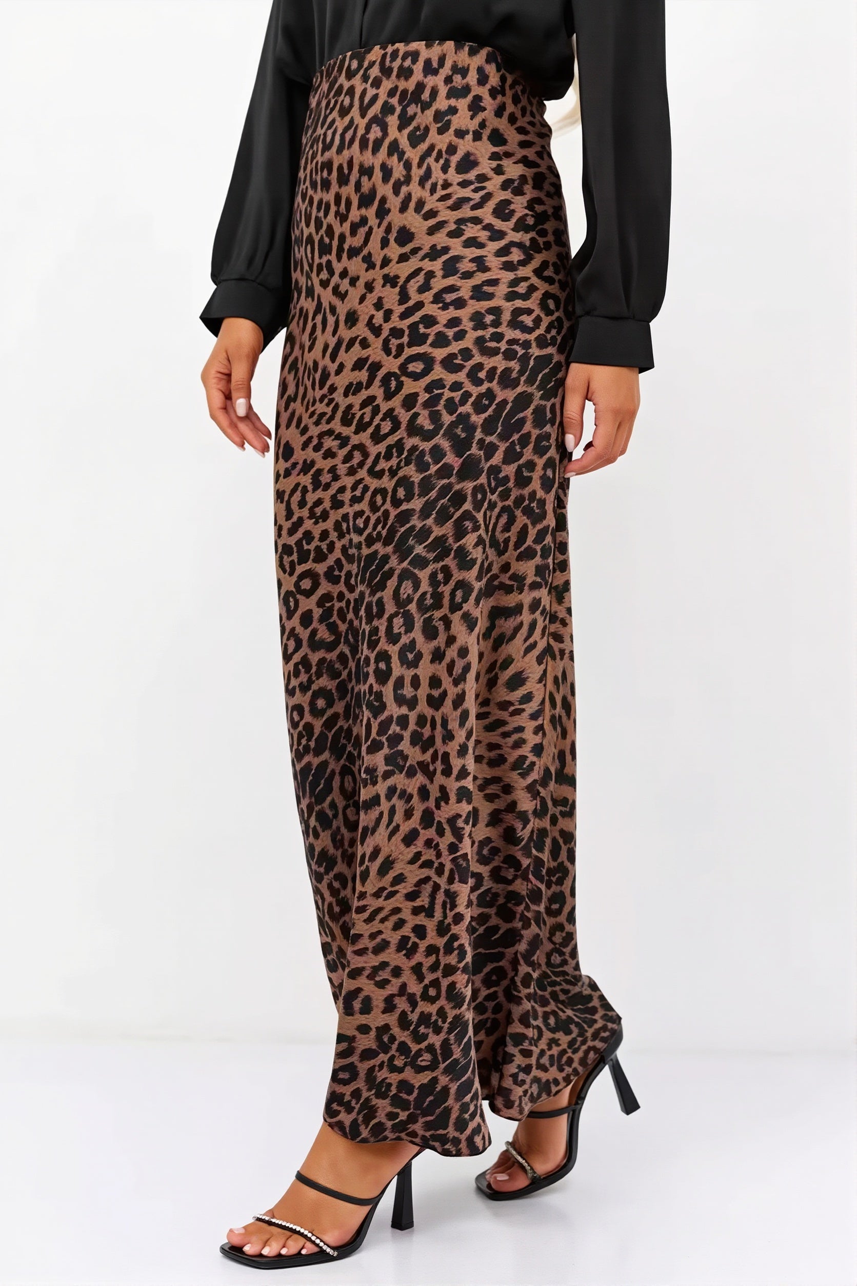 Satin Leopard Maxi Skirt