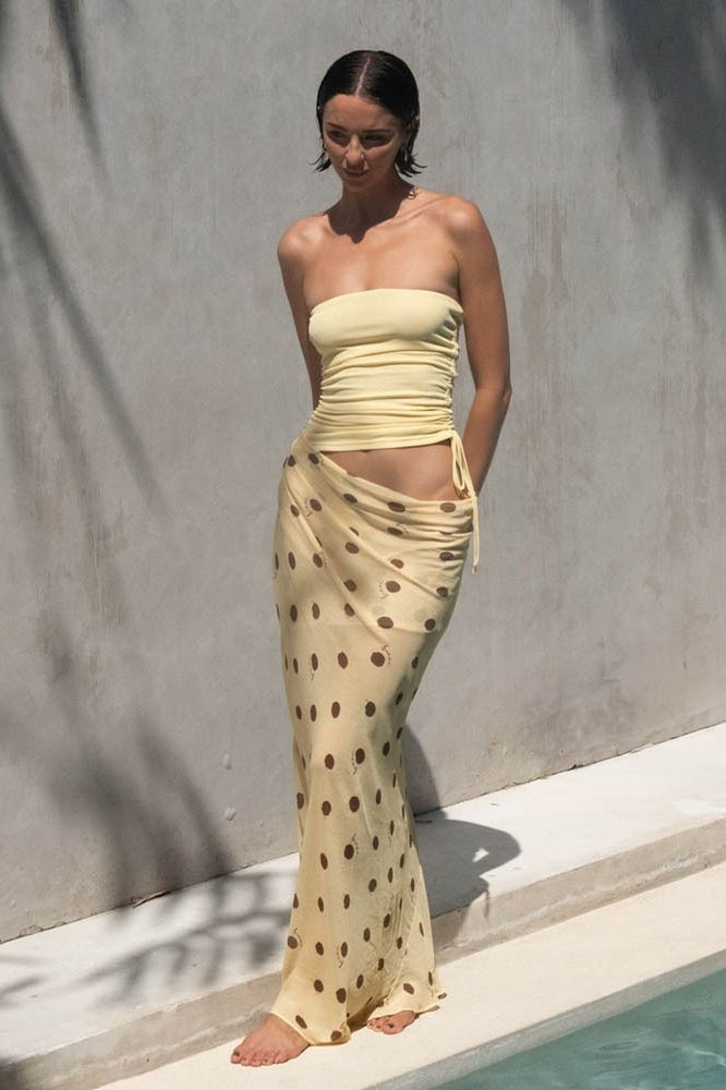 Polka Dot Strapless Patchwork Maxi Dress