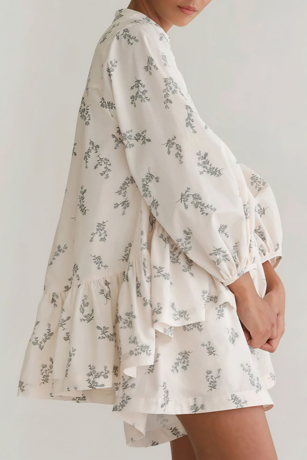 Floral Puff-Sleeve Two-Piece Set