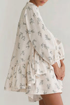 Floral Puff-Sleeve Two-Piece Set