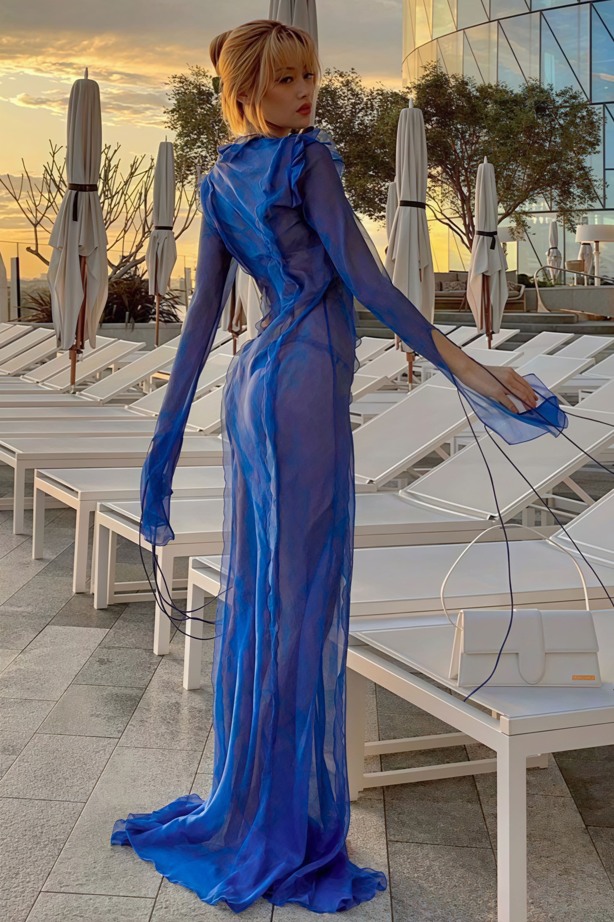 Sheer V-Neck Wrap-Tie Slit Maxi Dress