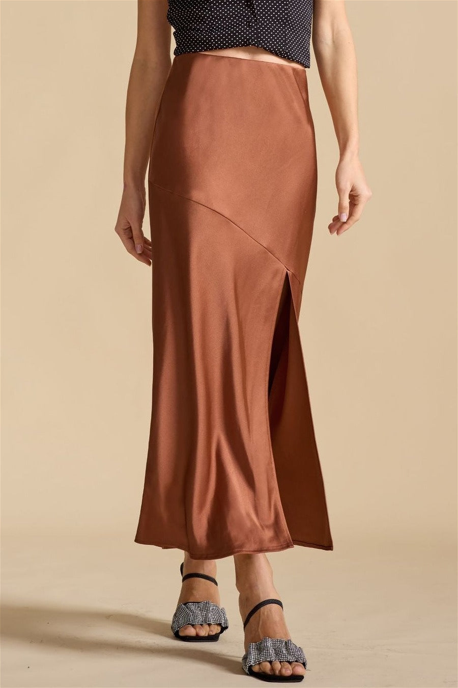 Satin Slit Bodycon Maxi Skirt