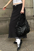 Lace-Trim Polka Dot Bodycon Skirt