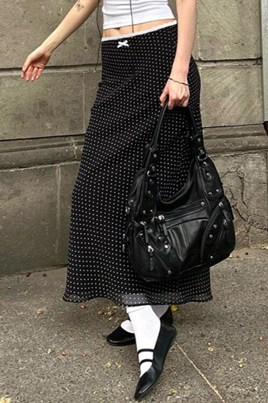 Lace-Trim Polka Dot Bodycon Skirt