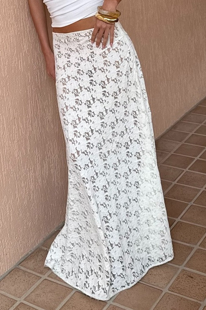 Lace Jacquard Sheer Low-Waist Maxi Skirt