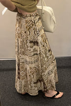 Print Beaded-Belt A-Line Maxi Skirt