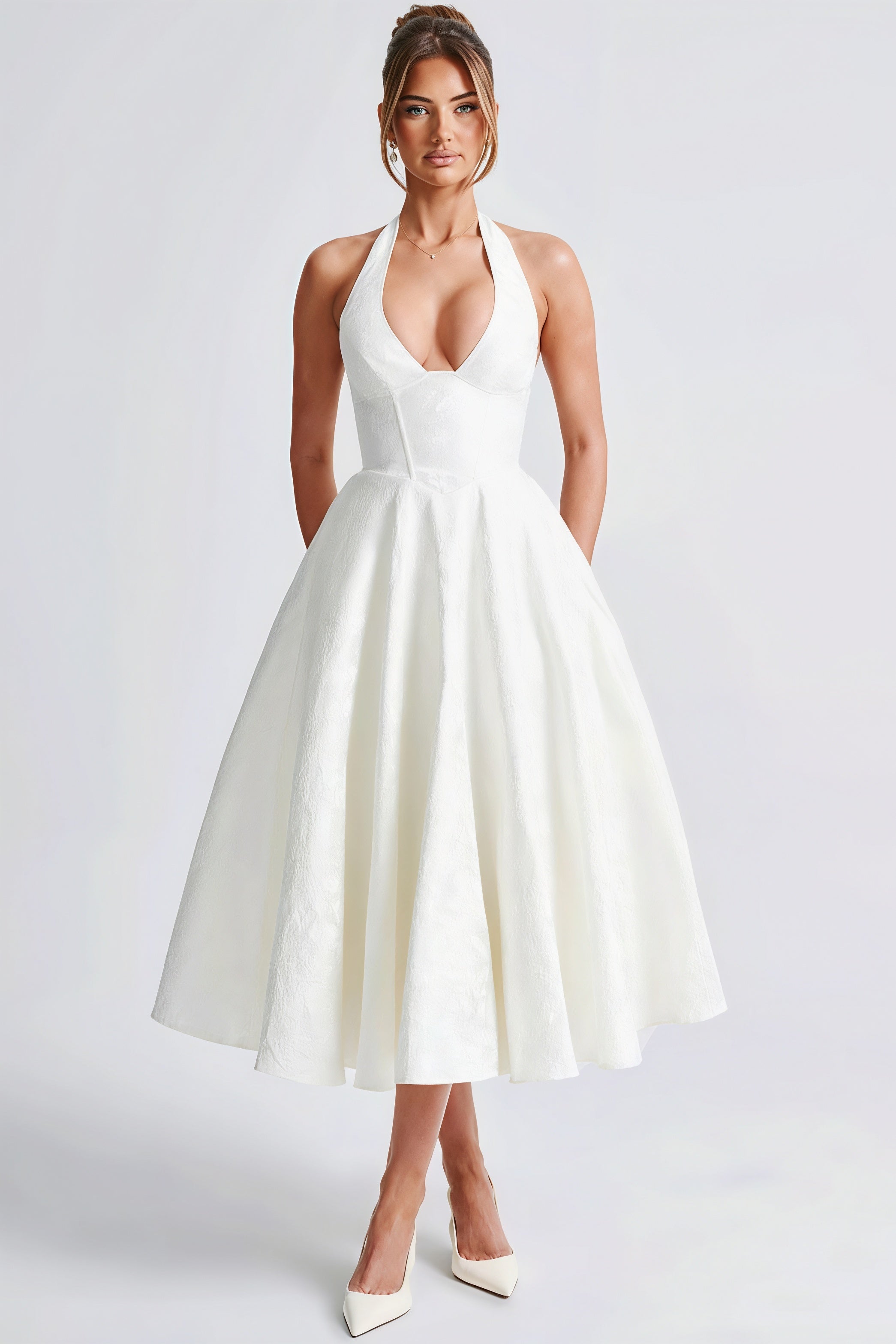 Jacquard Halter Backless Midi Dress