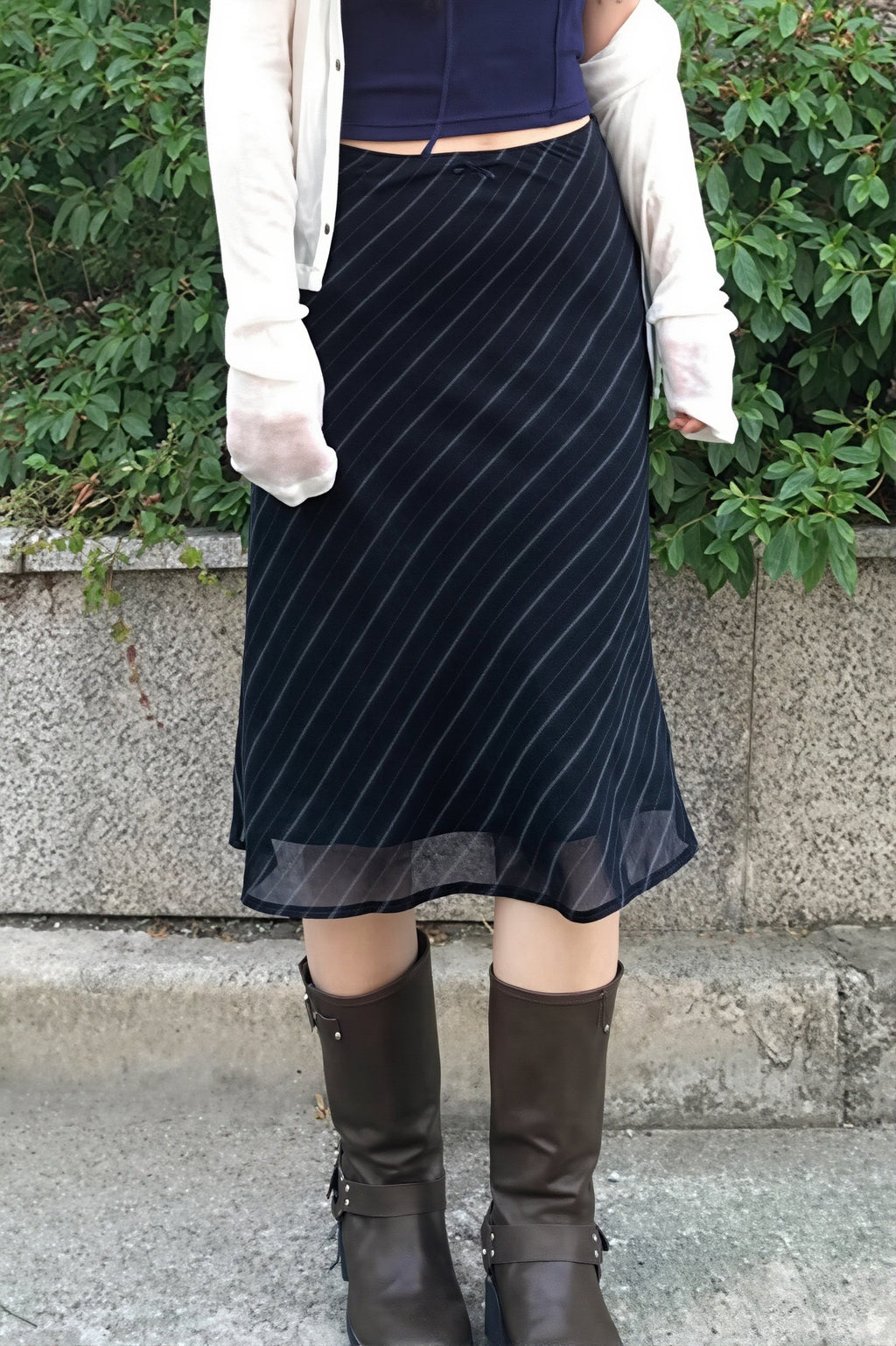 Striped Double-Mesh Skirt