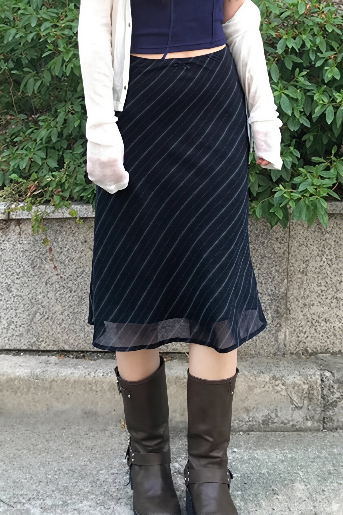 Striped Double-Mesh Skirt