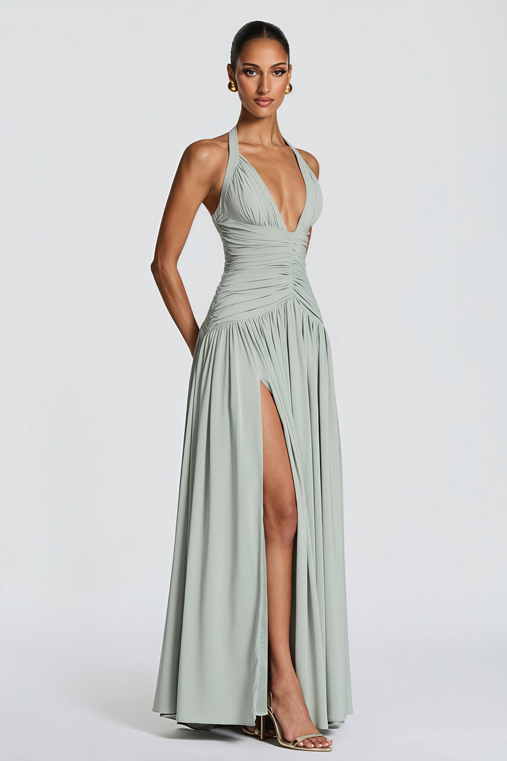 Halter-Neck Slit Backless Maxi Dress