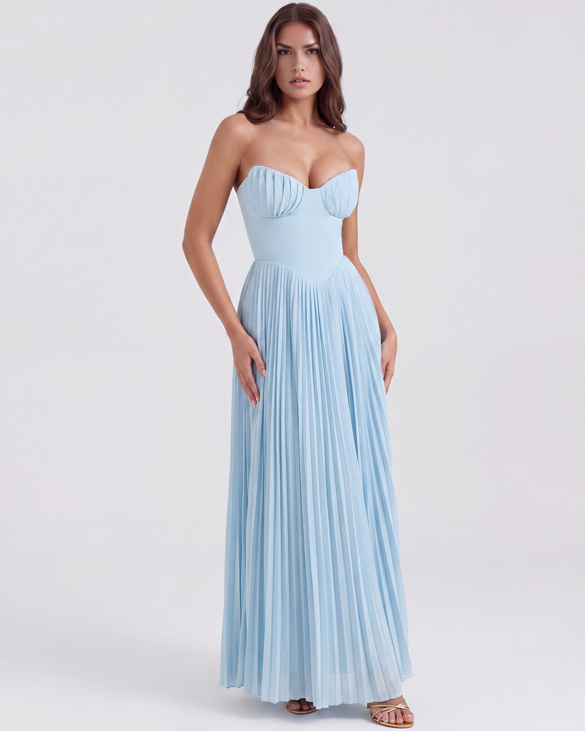 Siena Ocean-Blue Georgette Pleated Maxi Dress