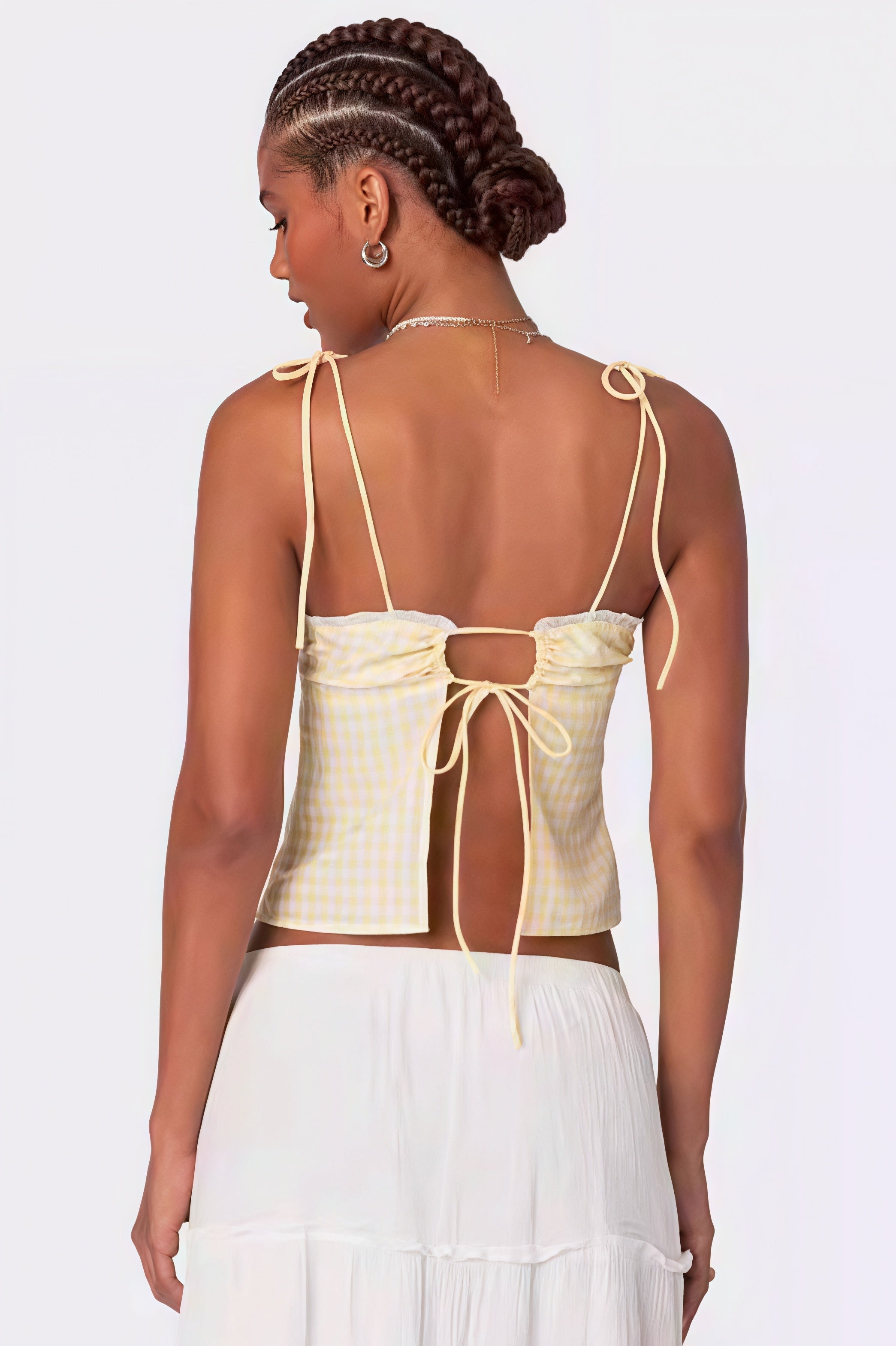 Plaid Lace-Trim Tie-Back Cami Top