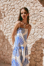 Linen-Print Bandeau Maxi Dress