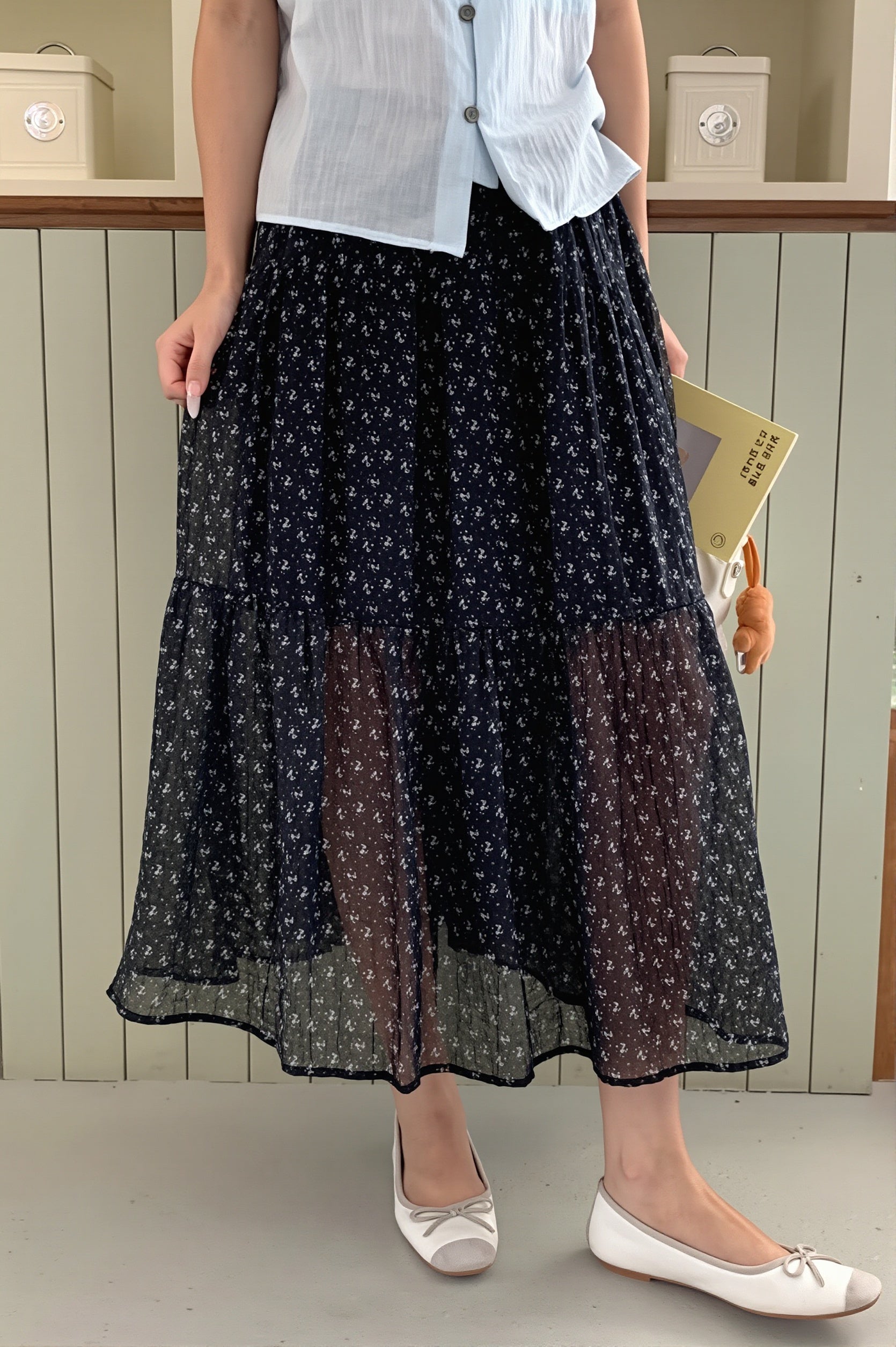 Floral Drawstring Flowy Skirt