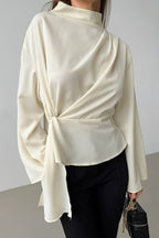 Chiffon Stand-Collar Long-Sleeve Top
