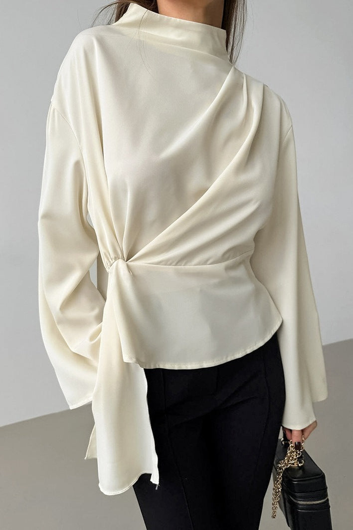 Chiffon Stand-Collar Long-Sleeve Top