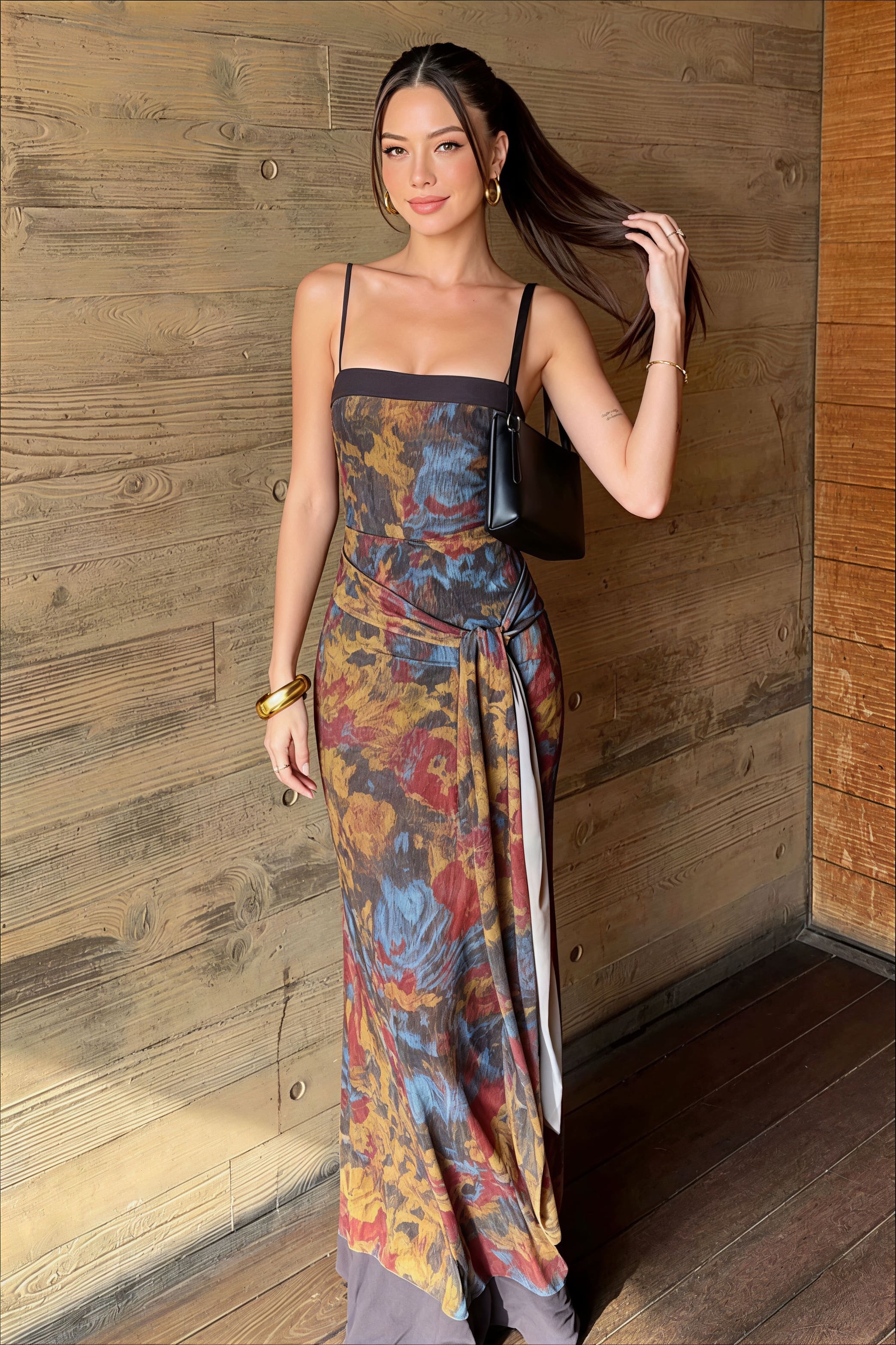 Contrast-Print Cami Maxi Dress